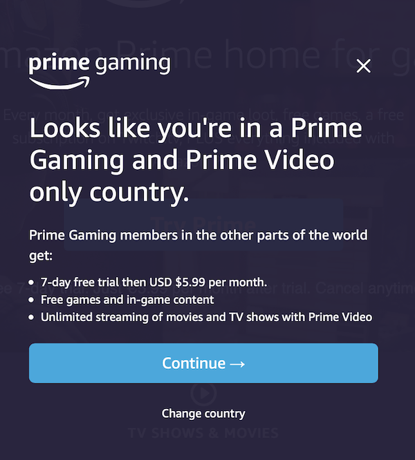 prime gaming amazon continue